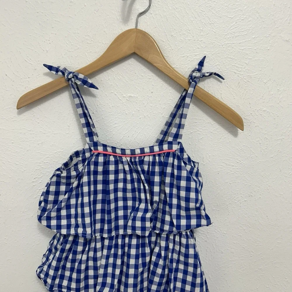 J. Crew Crewcuts Blue Gingham Dress‎ Tiered Ruffle Classic Size 8 French Picnic